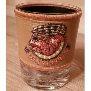 Ed Hardy 4x3 whiskey glass with leather holder